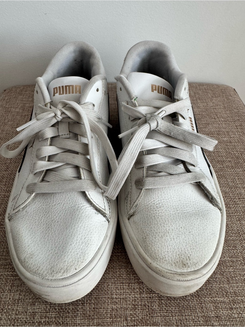 Puma White Sneakers with Gold Logo Accents